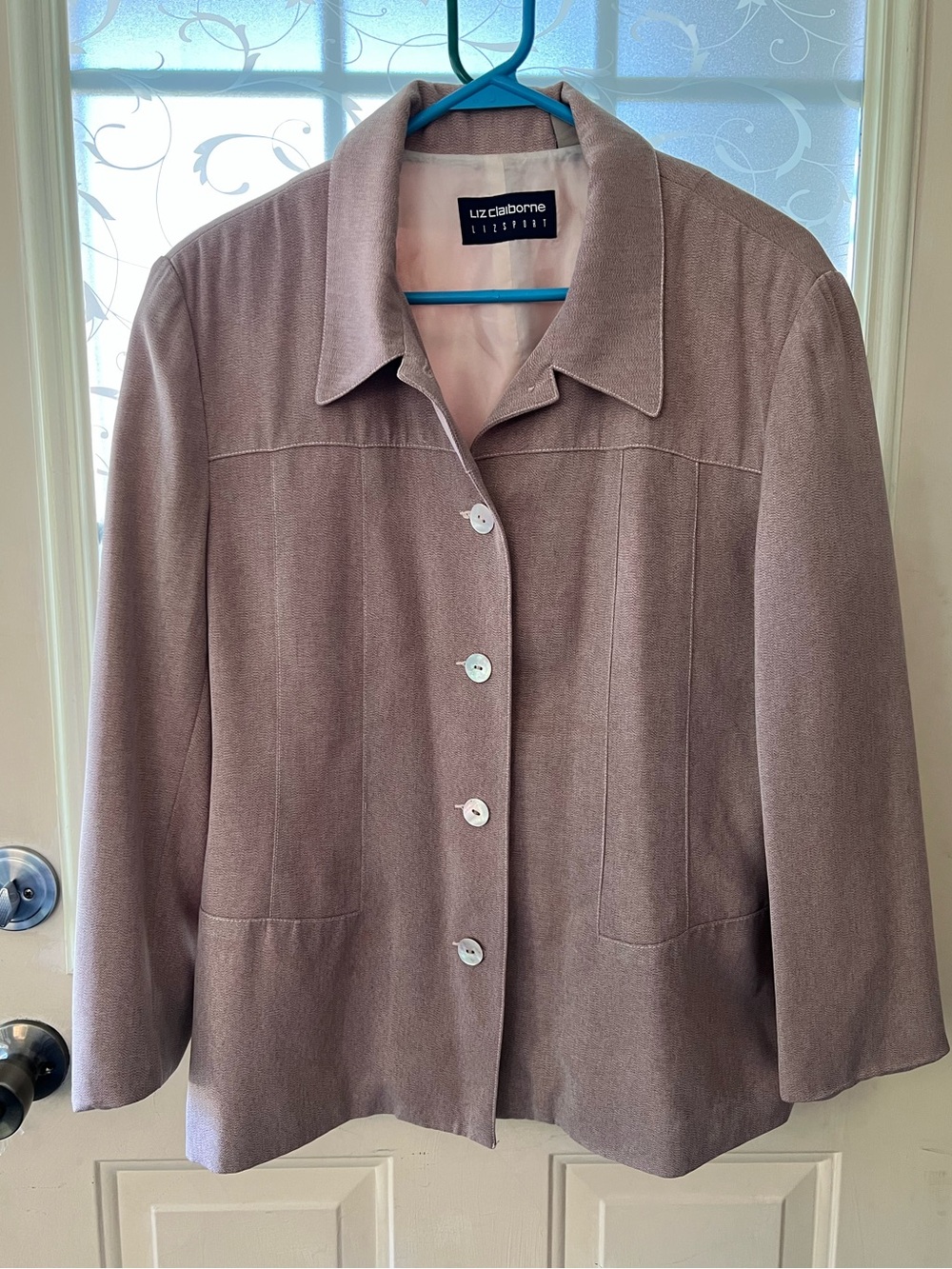 Vintage Liz Claiborne taupe color button front collared blazer size 12